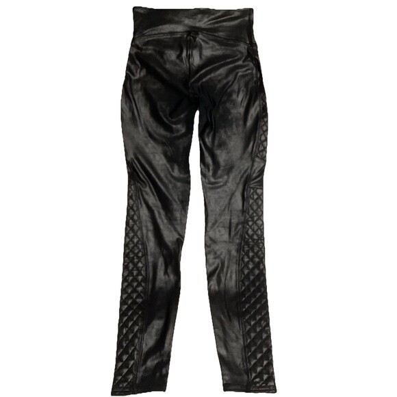 Spanx Small Faux Leather Moto Quilted Leggings Black Womens S - Picture 2 of 8